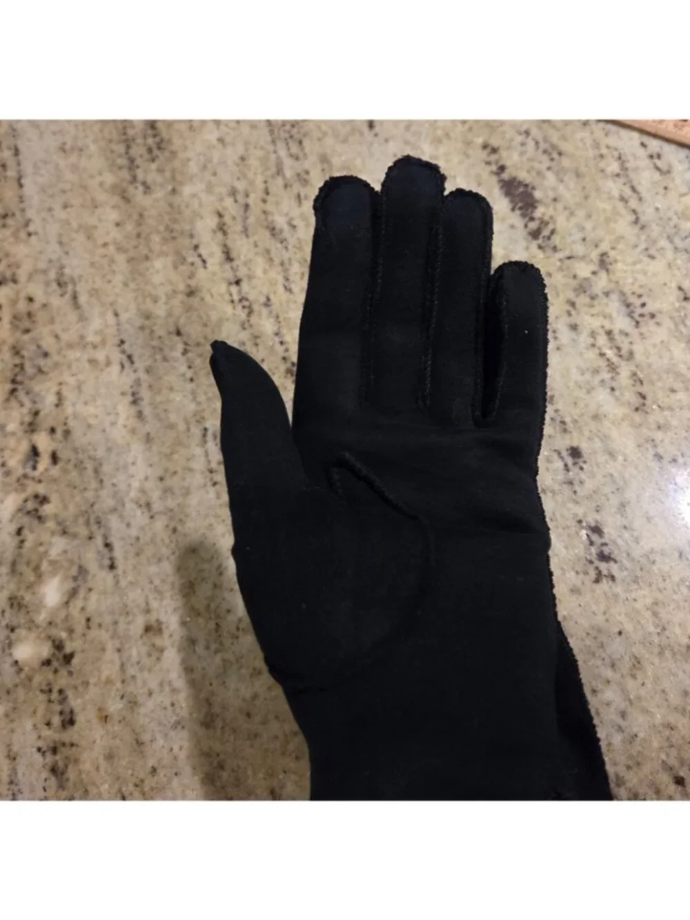 Vintage Womens Size M Black Cotton Stretch Formal Gloves Scallop Edge